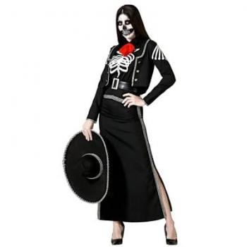 Disfraz de Esqueleto Mexicano Negro para Mujer con Chaqueta - Talla XS