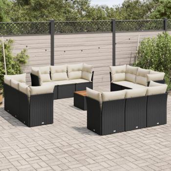 13-Piece Black Poly Rattan Garden Sofa Set with Cushions