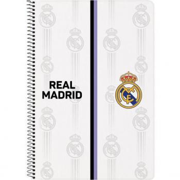 Cuaderno Espiral Safta Real Madrid Primera Equipación 2022/2023 Folio Tapa Dura 80 Hojas 60g/m² Cuadrícula 4x4