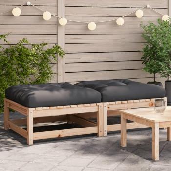 Reposapiés de jardín con almohadas 2 piezas de madera maciza de pino marrón