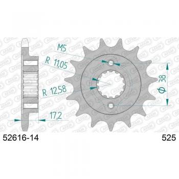 Piñón de acero estándar AFAM 52616 - 525, Piñón para cadena AFAM 52616-15