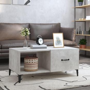 Mesa de centro de madera contrachapada gris con acabado de hormigón, dimensiones 90x50x40 cm