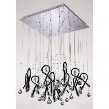 Lámpara colgante cuadrada 20 bombillas G4 cromo pulido/vidrio negro/cristal, no compatible con LED/CFL