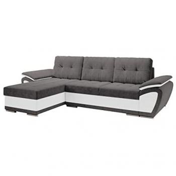 Sofá rinconero Arvada 114, gris, con función de descanso y caja de ropa de cama, dimensiones 267 x 156 x 97 cm