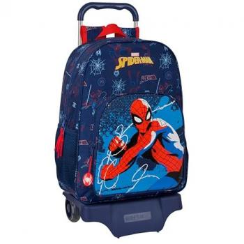 Mochila Escolar con Carro 905 Spiderman Neon Safta 612443313, Ideal para Niños de Diferentes Edades, Cómoda y Versátil, Calidad y Resistencia, Dimensiones: 33x14x42