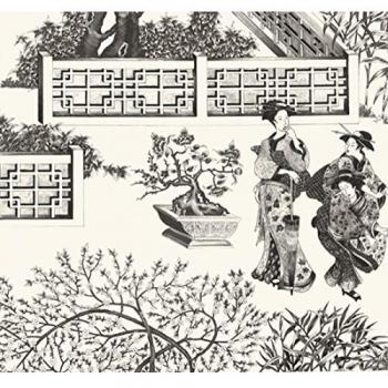 Equipo DRT Moderato - Papel pintado, con diseño oriental gheisas, color azabache, 1 rollo