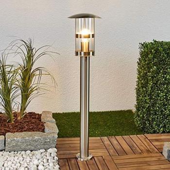 Lindby Iluminación de senderos Noemi - Lámpara para exterior moderna en gris, fabricada en acero inoxidable, con 1 llama E27, diseñada para baliza e iluminación de senderos