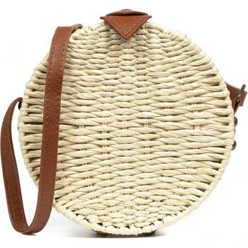 Bolso bandolera blanco de Iria Quintana con detalles en tejido de paja y piel sintética PU