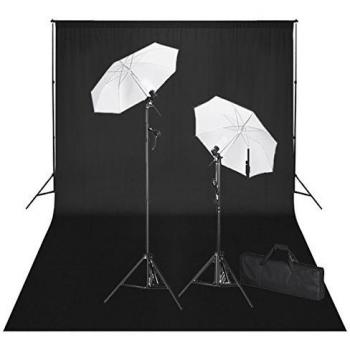vidaXL Equipo de Estudio de Fotografía Telón de Fondo Negro 600x300 y Luces