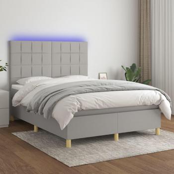 Colchón de cama box spring con muelles y tela LED gris claro 140x200 cm