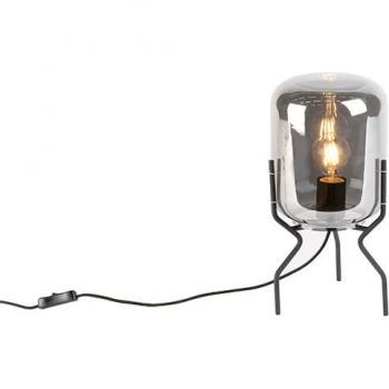 Lámpara de mesa inteligente negra con cristal ahumado y bombilla WiFi A60 - BLISS