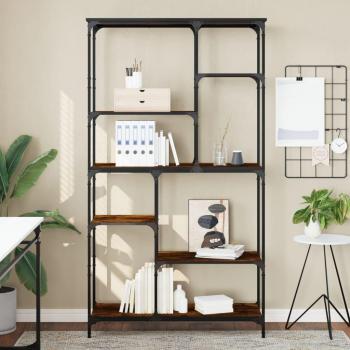 Estantería de madera de ingeniería y acero 99x35,5x176 cm en color negro, roble sonoma y roble ahumado - Mueble de almacenaje para oficina, estudio y dormitorio