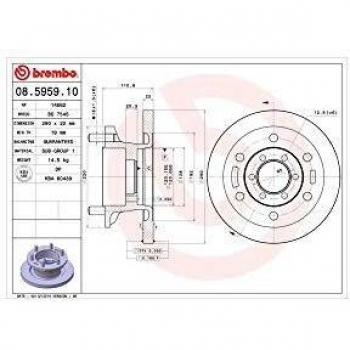 Disco de freno BREMBO 08.5959.10, frente, completo, 1 pieza