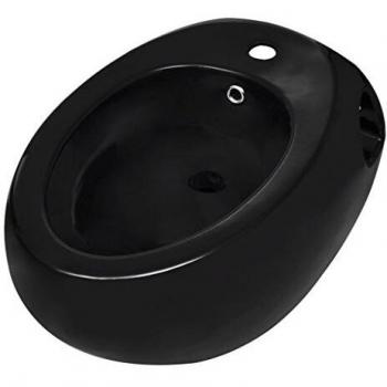vidaXL Bidé Redondo Moderno Colgante en la Pared Negro Cerámica Bidet Baño