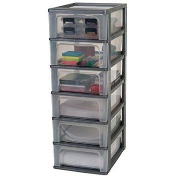 Amazon Basics, Torre de almacenamiento, organizador, 6 cajones de 7 L, tamaño A4, cajones transparentes, oficina, sala de estar - Organizer Chest OCH-2006 - Gris