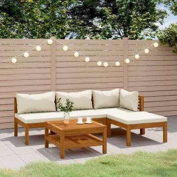 5 Piece Acacia Wood Garden Lounge Set with Cream Cushions