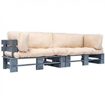 vidaXL Set de Sofás Jardín Palés 2 Piezas Cojín Arena Madera Gris Mobiliario