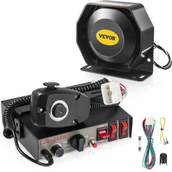 Sirena de Emergencia VEVOR 200W con Altavoz PA y Micrófono, 8 Tonos para Vehículos de Policía y Ambulancia