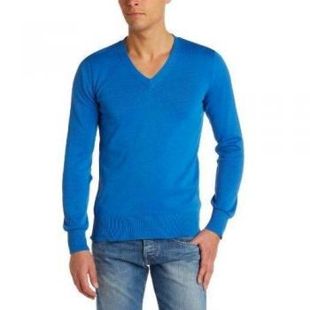 Freesoul - Jersey con cuello de pico de manga larga para hombre, talla 2XL, color azul
