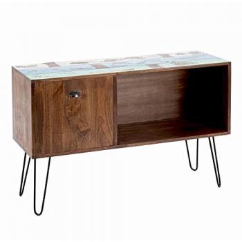 Aparador alto de madera y metal marrón y blanco 120 x 40 x 80 cm