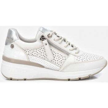 Carmela Women's White Leather Casual Sneakers with Laces and Zipper, EU Size 40