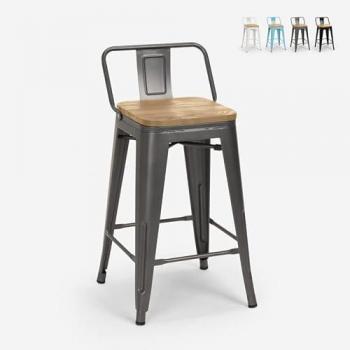 Taburete Alto Industrial de Cocina Bar - Diseño Steel Wood Top Light Color Gris Oscuro