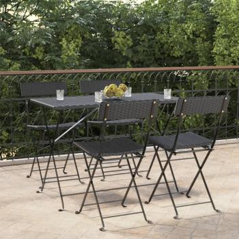 vidaXL Folding Bistro Chairs 4 pcs Black Poly Rattan and Steel: Set of 4 folding bistro chairs, made from durable black poly rattan and steel frame, weather-resistant, lightweight design for easy transport, suitable for indoor and outdoor use