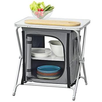 Cocina de Camping Plegable Tullinge con 2 Estantes, 64 x 60 x 45 cm, Gris Oscuro, Cortaviento