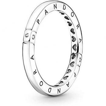 Pandora Women's Silver Ring with Logo and Hearts - Size 52