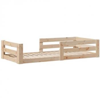 Cama sin colchón 90x200 cm en madera maciza de pino, estructura de cama, color marrón