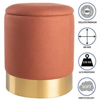Montemaggi - Puf contenedor de terciopelo con base dorada estilo Glam