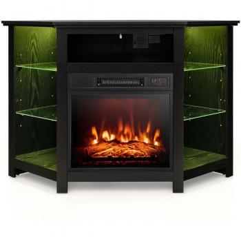 Fireplace Corner TV Stand with LED Lights & Smart APP Control for 50-Inch TVs - Fireplace TV Stand-Dark