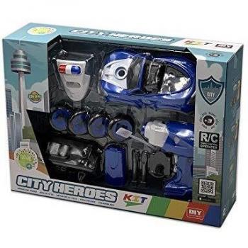 Tachan- Coche Policia con Sonido y Montaje Eléctrico, Radio Control, Color Azul