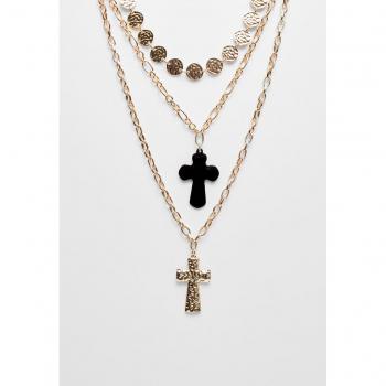 Gold Contrast Cross Necklace Set of 3
