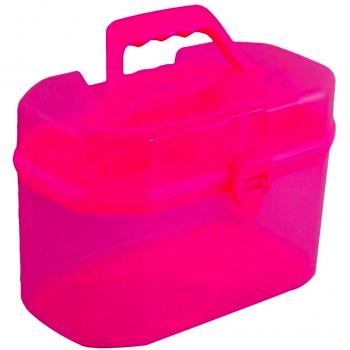 Capas dobles 4 compartimentos joyería caja de almacenamiento de color rosa