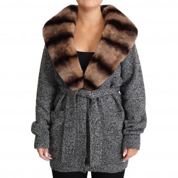 Elegant Cashmere Cardigan with Rabbit Fur Collar - IT38 | XS, Gray female, Size: 2XS