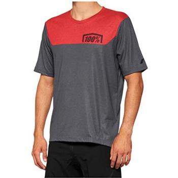 100% Airmatic Maillot de Enduro de Manga Corta para MTB, Adultos Unisex, Color Carbón/Rojo, Talla XL