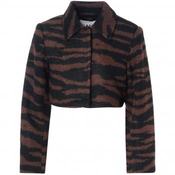 Ganni Cropped Wool Jacquard Jacket Black Female Size M