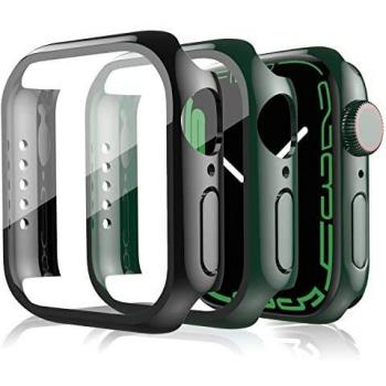 [2 Piezas] Funda Apple Watch Serie SE/6/5/4 40mm Protector Pantalla Cristal Templado, HD Protección Completa Carcasa para iWatch Slim Cover de Bumper （Negro * 1 + Verde * 1）