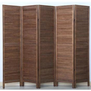 Biombo persiana de madera PEGANE de 5 paneles, color marrón - Dimensiones: A 170 x L 200 cm