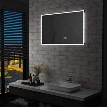 Espejo de baño con LED, sensor táctil y reloj 100x60 cm