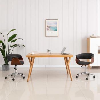 Silla de comedor giratoria gris de madera curvada y tela