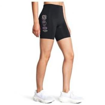Under Armour Mallas Cortas de Running Run Anywhere para Mujer, Color Negro con Retro Green, Talla L