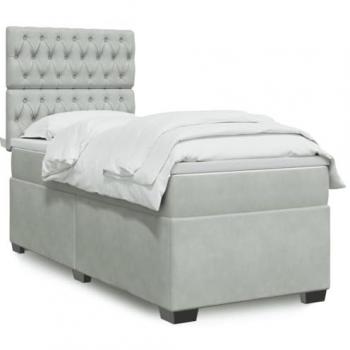 Cama box spring con colchón de muelles terciopelo gris claro 90x190 cm