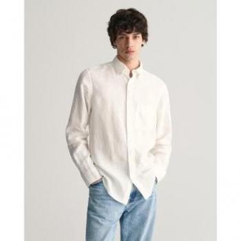 Gant Men's Regular Fit White Linen Shirt, Size XL