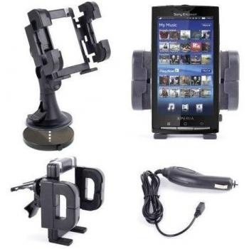 Supporto da auto per Sony Xperia X10 con parti di accesso variabili + base sul cruscotto e accendisigarette