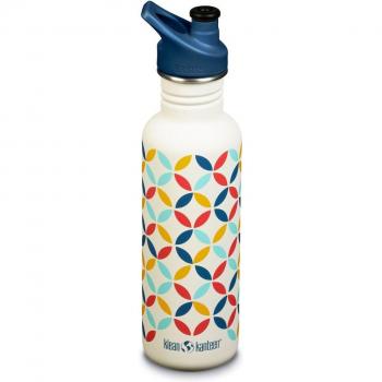Botella Klean Kanteen Classic Sport 27oz (798ml) con tapa Sport en color blanco y azul