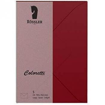 Sobres Rössler Coloretti C6, 5 unidades, 80 g/m², color rojo