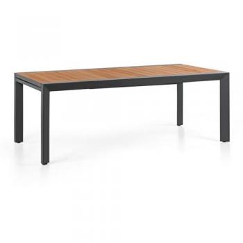 Mesa de jardín extensible de aluminio gris y madera 200/300x100x075 cm