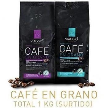 CAFÉ EN GRANO VIAGGIO ESPRESSO 2 X 500G - 02.INTENSO Y 05.DECAFFEINATO